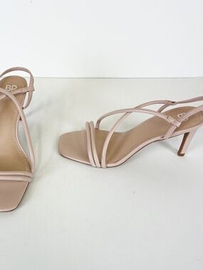 NEW BP Faux Vegan Leather Strappy Open Toe Sandals High Heels Shoes Neutral 9.5
